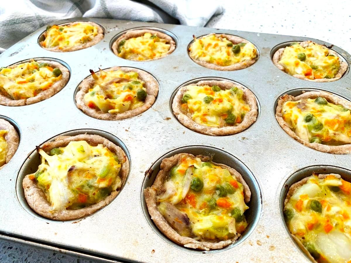 baked muffin tin chicken pot pies in muffin tin pan